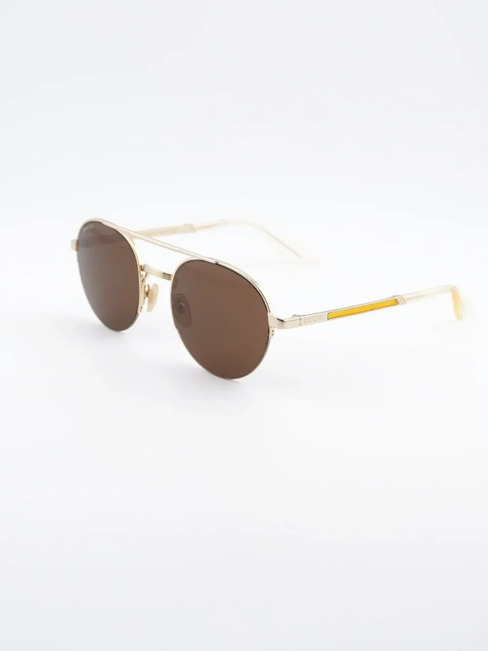 Gucci GG0984S 002 Unisex Sunglasses Gold Round Frame, Brown Lenses